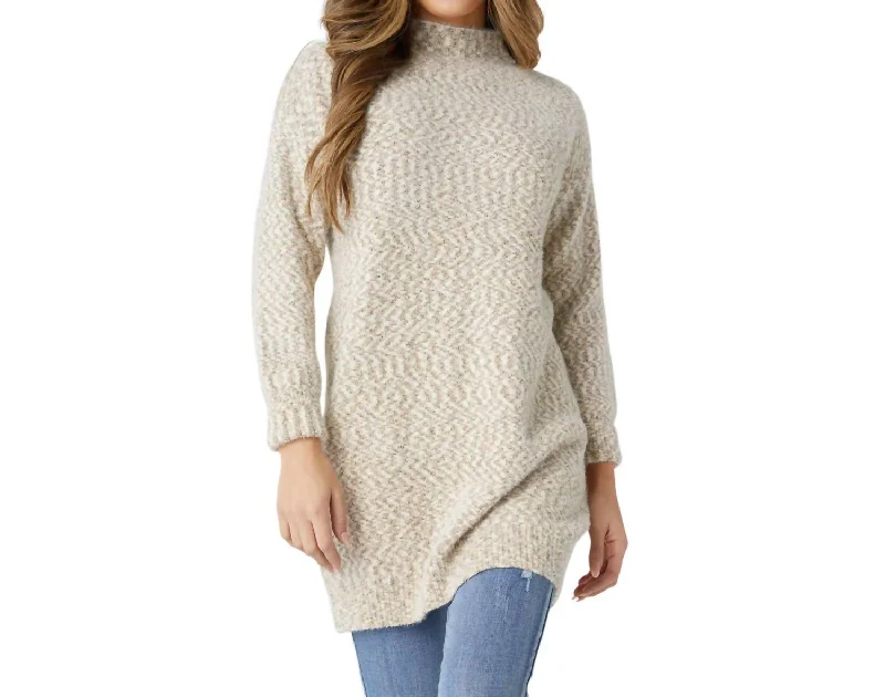 Wiicklow Mock Neck Tunic Sweater In Oatmeal/olive