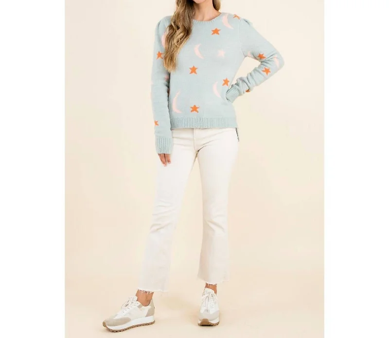 Star And Moon Knit Sweater In Light Blue