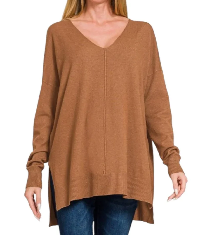 Sweet Autumn Sweater In Deep Camel