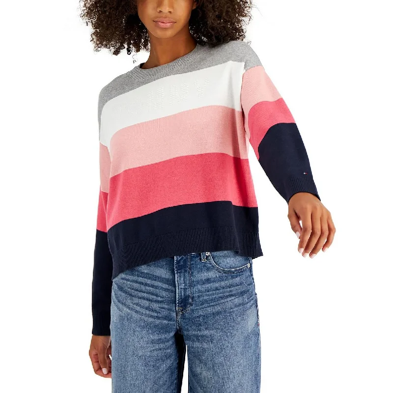 Tommy Hilfiger Womens Colorblock Crewneck Pullover Sweater