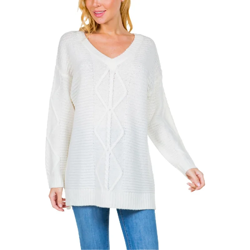 Fever Womens Cable Knit Long Sleeve Pullover Sweater