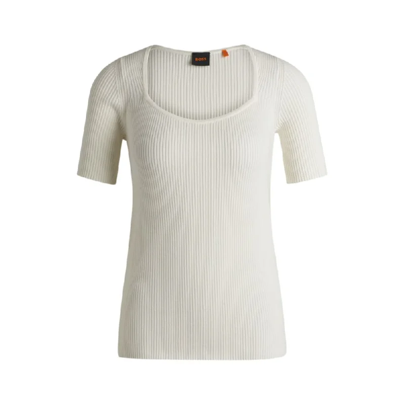 Energy Wear Square-neck short-sleeved sweater in ribbed stretch fabric