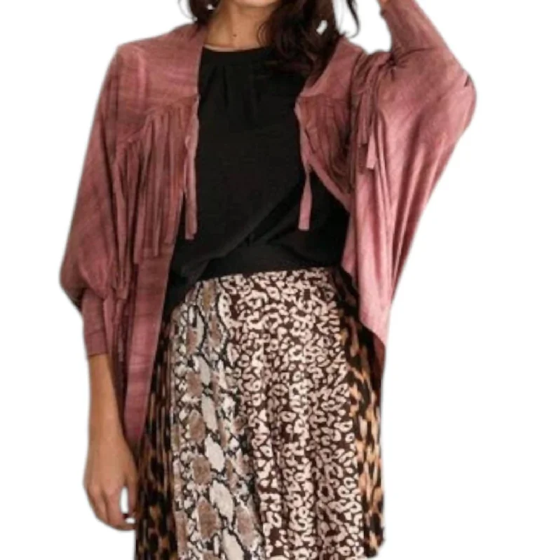 Fallen Fringe Wrap Kimono In Rose