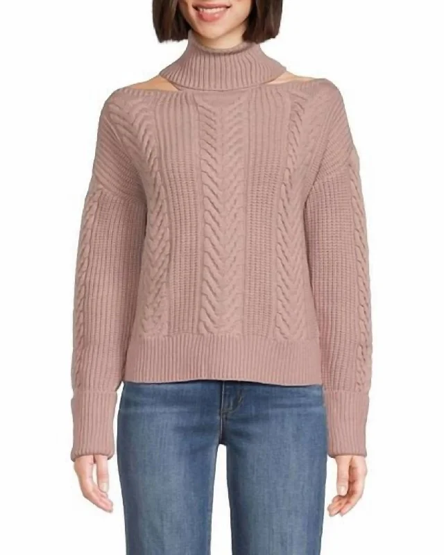 Lorilee Cold Shoulder Turtleneck Wool Sweater In Wild Rose