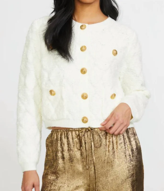 Textured Sweater Cardigan In Cream