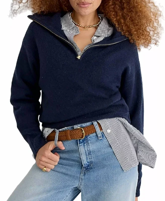 Half-Zip Stretch Sweater In Blue