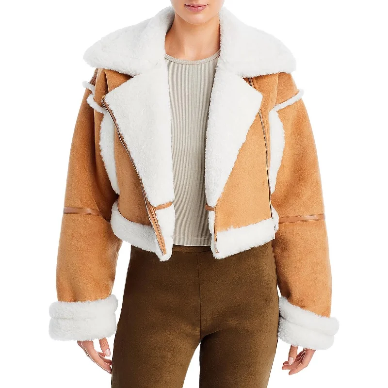 Urban Chic Avec Les Filles Womens Faux Fur Trim Crop Motorcycle Jacket