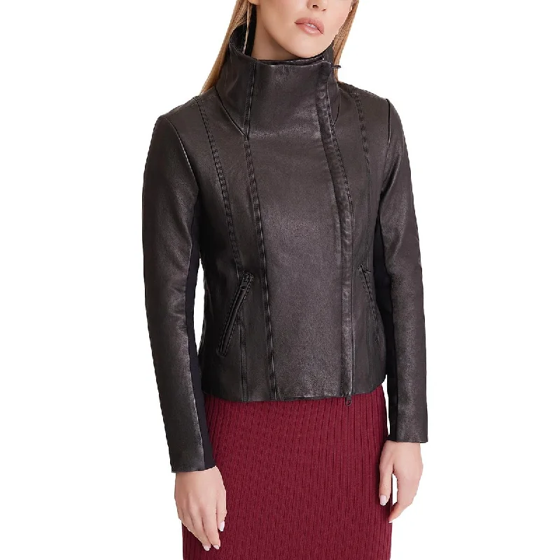 Warm Wear Blanc Noir Womens Solid Heavy Motorcycle Jacket