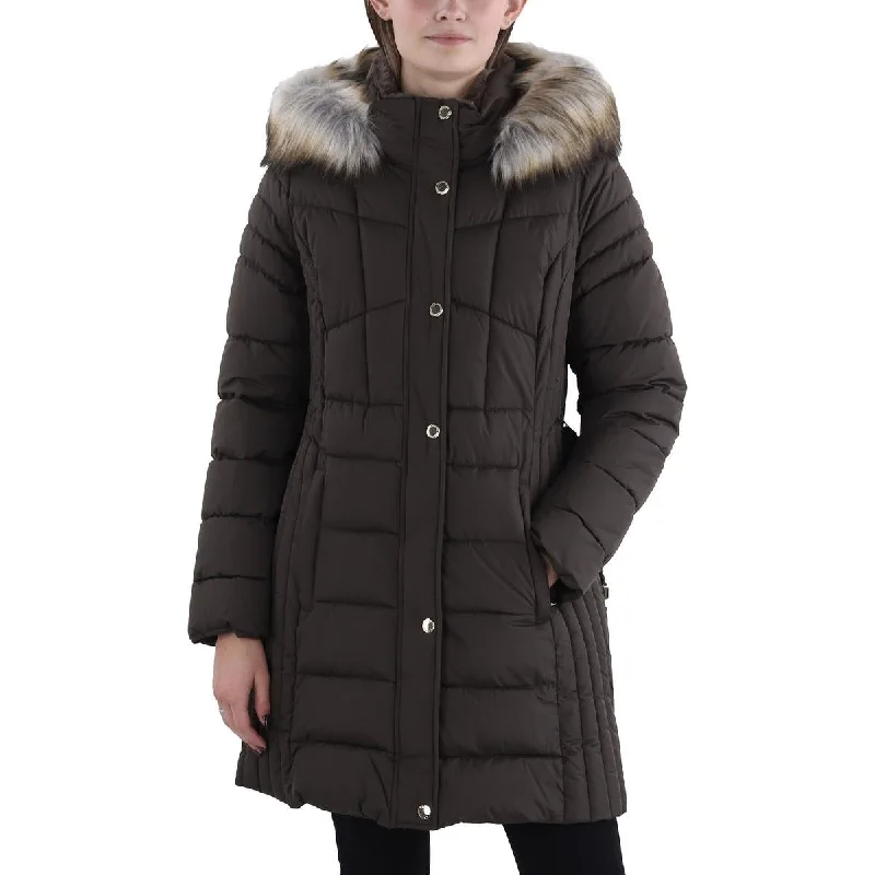 Easy Comfort Style Laundry by Shelli Segal Womens Faux Fur Trim Hooded Puffer Jacket