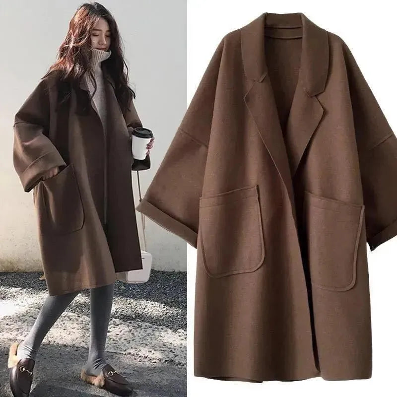 Soft Style Oversize Woolen Overcoat for Women