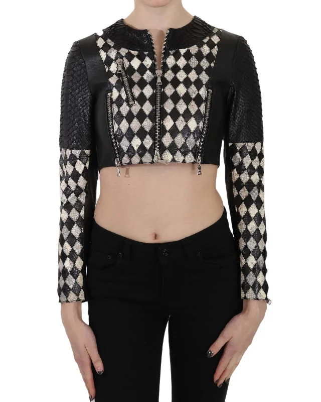 Cozy Chic Wear John Richmond  Checkerboard Python Leather Jacket for Women