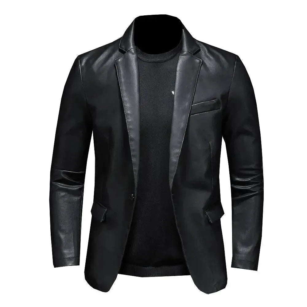 Casual Fit Black PU Leather Blazer for Men