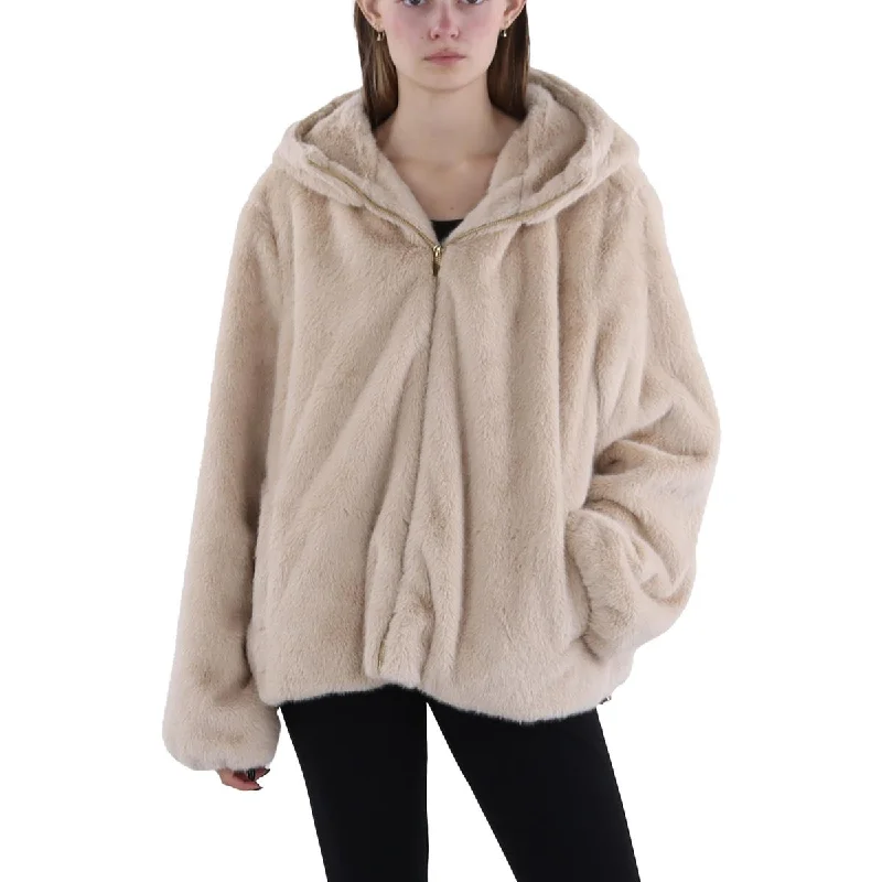 Versatile Comfort Via Spiga Womens Faux Fur Hooded Faux Fur Coat
