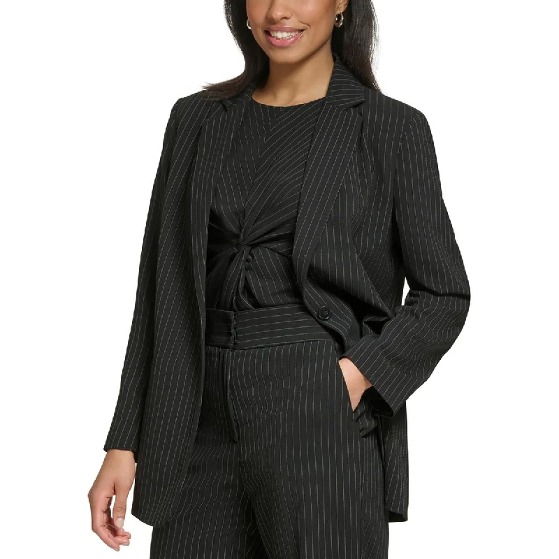 Relaxed Dresses Womens Pinstripe Polyester One-Button Blazer