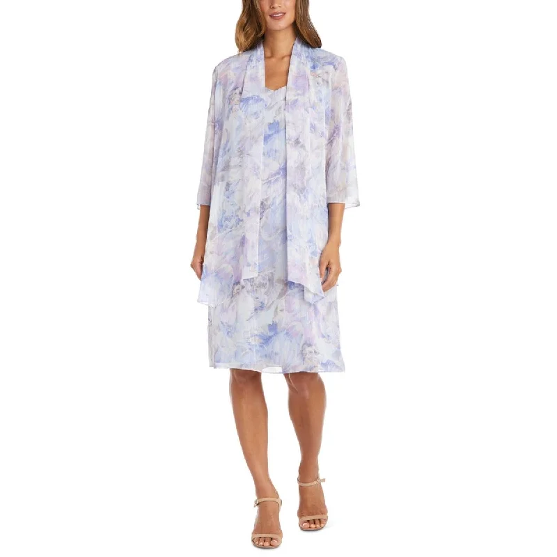 Sporty Wear Petites Womens Floral Print Metallic Open-Front Blazer
