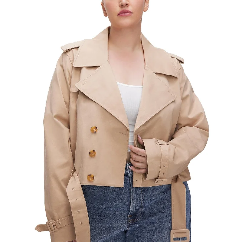 Trendy Wear Good American Womens Crop Cotton Trench Coat