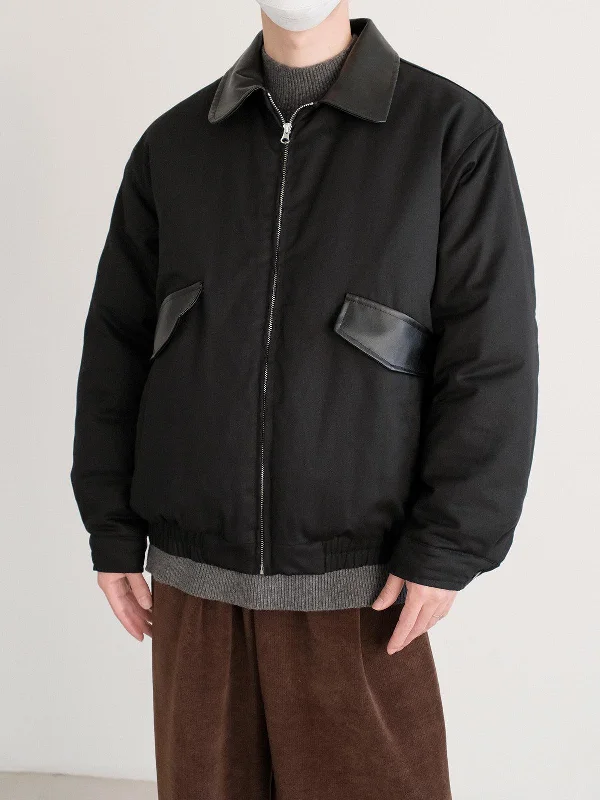 Chic Outfits Leather Trim Insulated Jacket
