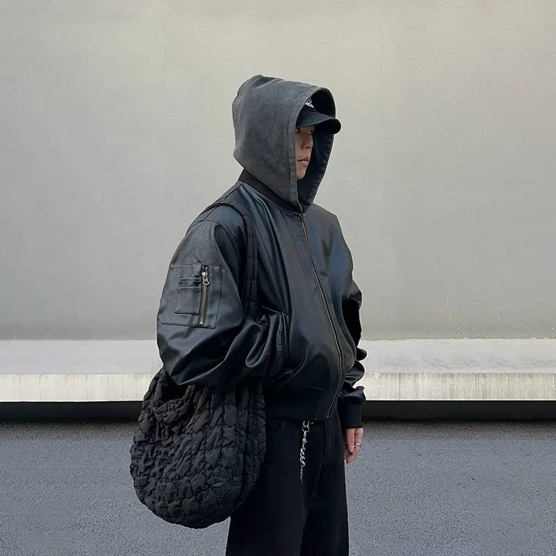 Lounge Chic Hooded Double-Sided Leather Jacket