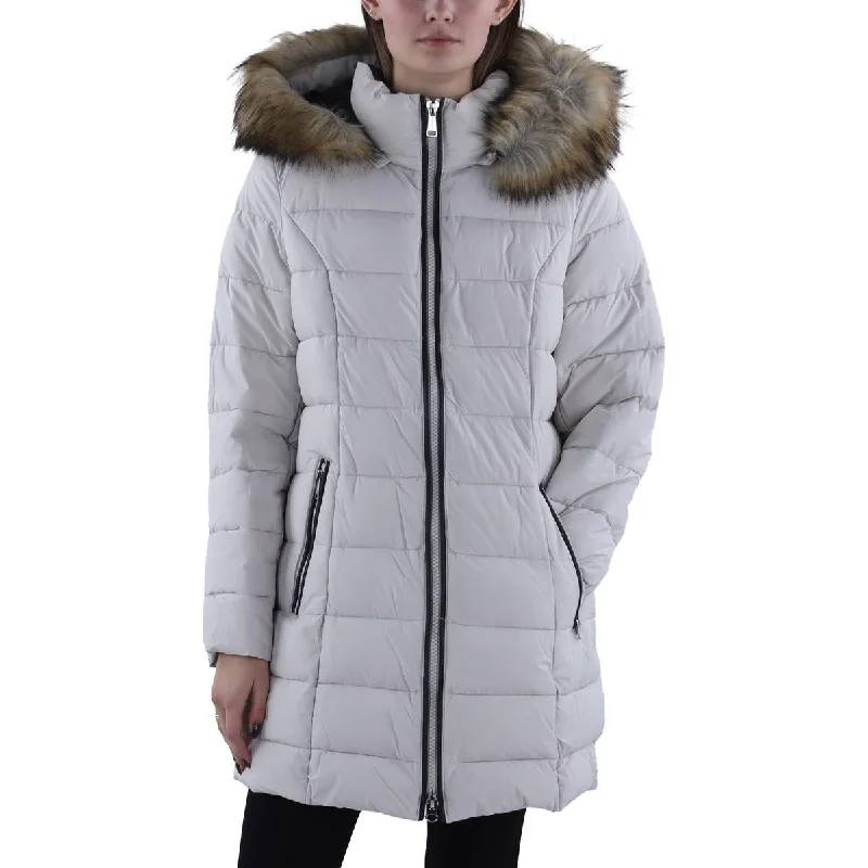 Warm Layers Laundry by Shelli Segal Womens Faux Fur Trim Hooded Puffer Jacket