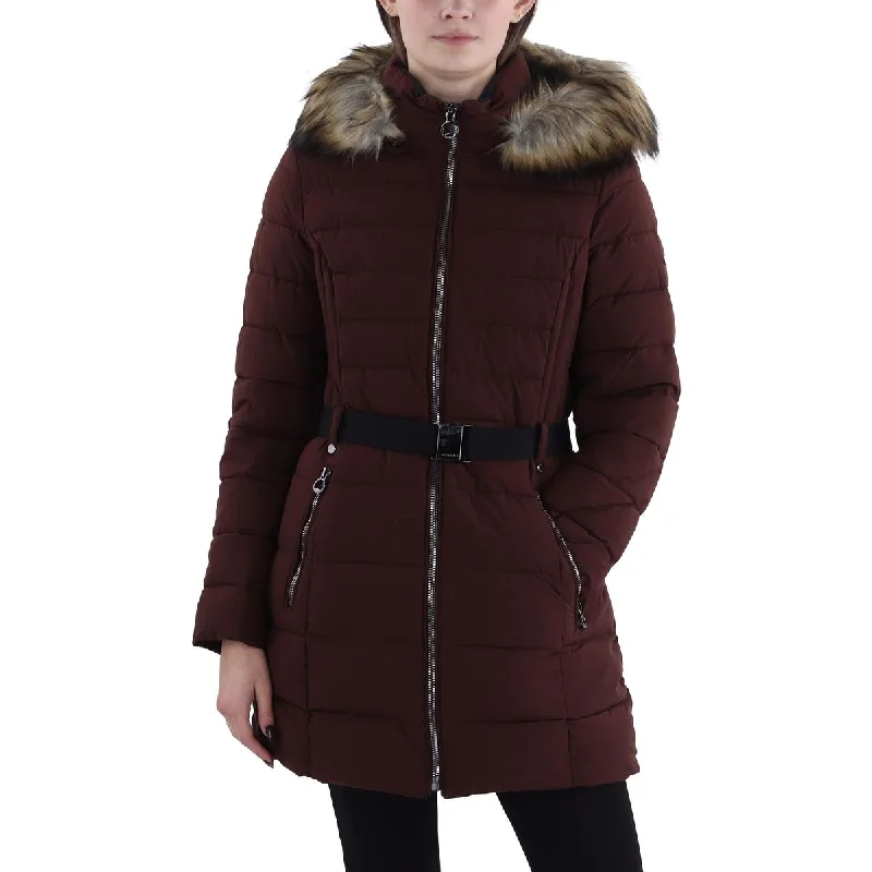 Cozy Apparel Laundry by Shelli Segal Womens Faux Fur Trim Hooded Puffer Jacket