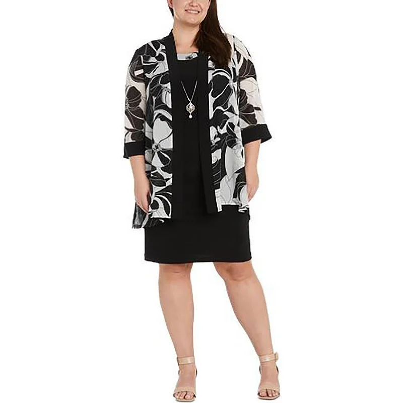 Soft Textures Plus Womens Shimmer Floral Print Open-Front Blazer