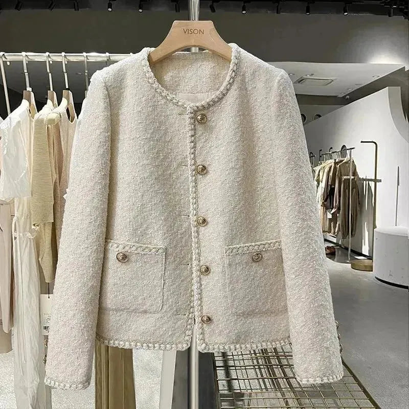 Simple Comfort Casual Round Neck Women Tweed Jacket