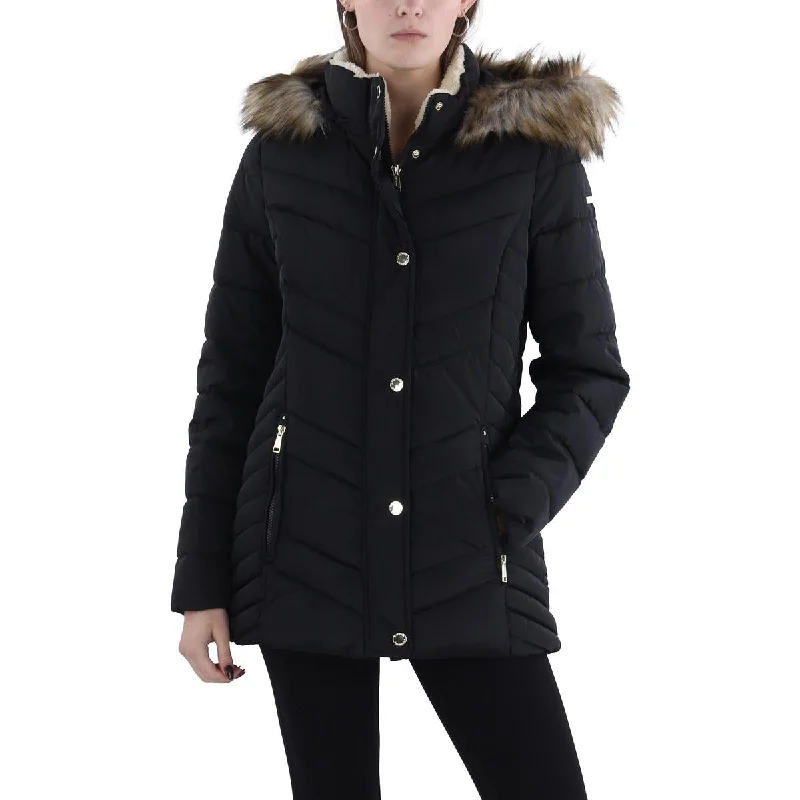 Comfortable Fashion Looks Laundry by Shelli Segal Womens Faux Fur Trim Hooded Puffer Jacket