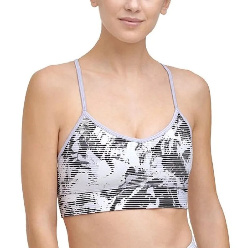 Dkny Women's Shades Print Strappy Back Sports Bra Blue Size Large