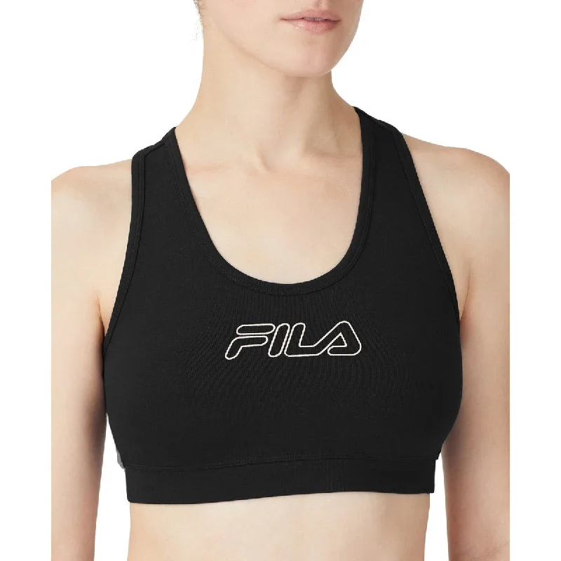 Fila Women's Bloom Logo Pullover Jersey Sports Bra Black Size 2X