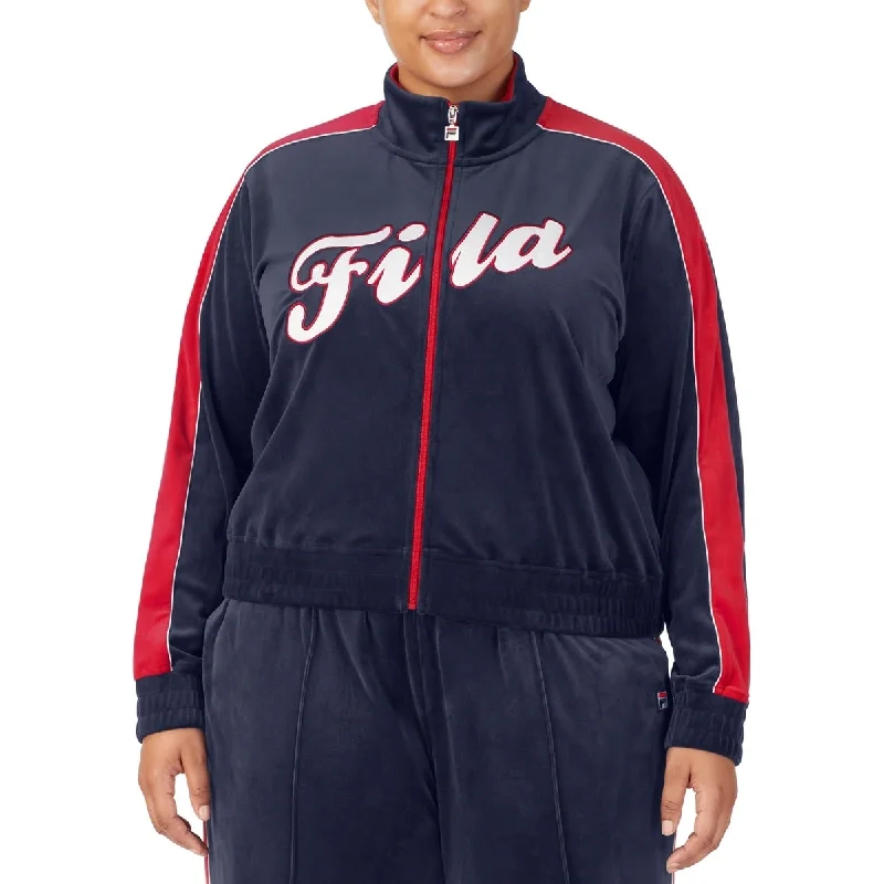 Fila Women's Valery Logo Zip Front Velour Jacket Blue Size 1X