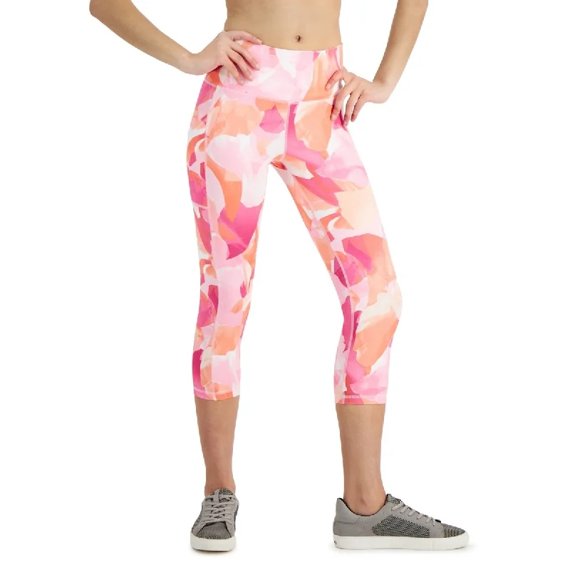 ID Ideology Women's Compression Petal Print Side Pocket Cropped Leggings Pink Size Large