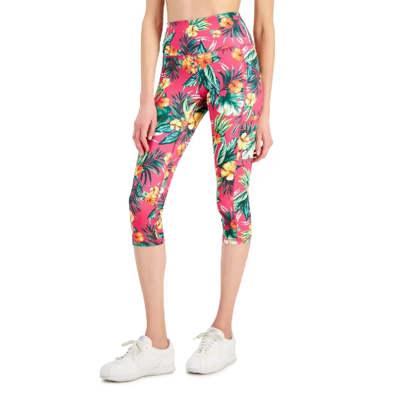 ID Ideology Women's Tropical Side Pocket Cropped Leggings Pink