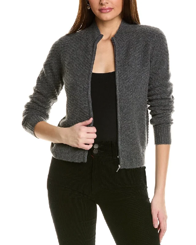 Warm And Comfortable Amicale Cashmere Textured Zip Cashmere Bomber Jacket