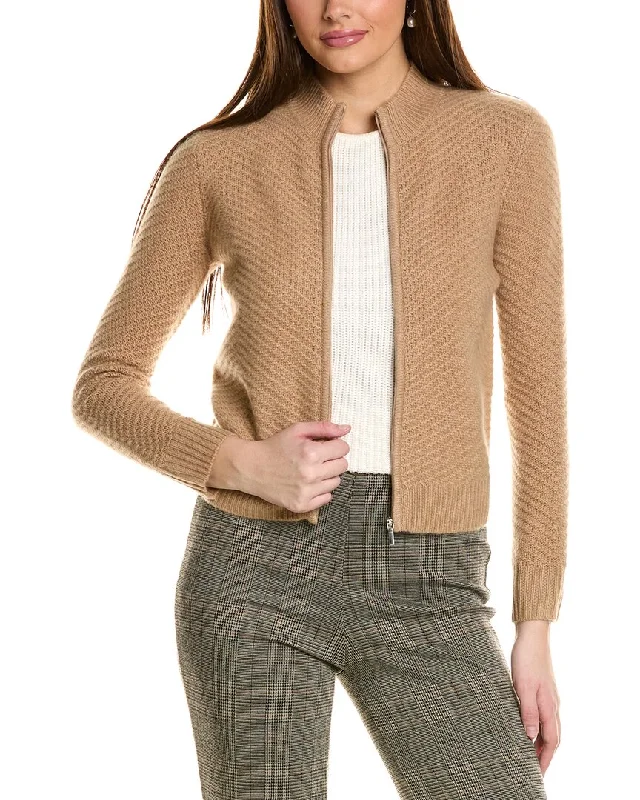 Simple And Comfortable Amicale Cashmere Textured Zip Cashmere Bomber Jacket