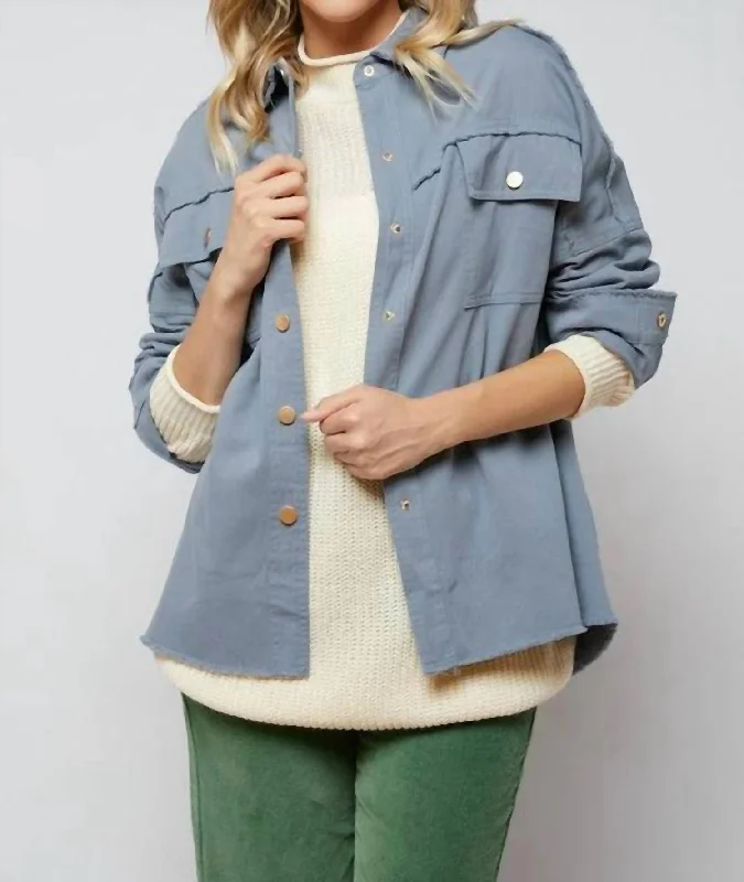 Trendy Casuals Back Printed Button Down Jacket In Silver Gray