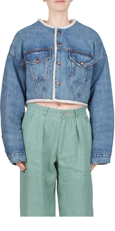 Cozy Vibes Blake Oversized Cropped Denim Jacket In Blue
