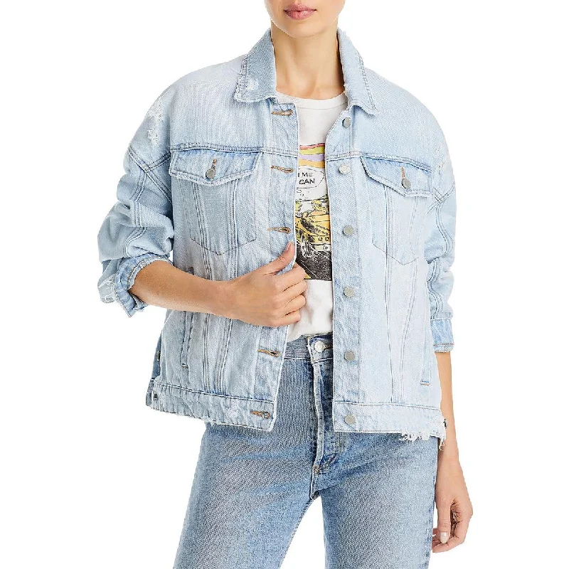 Elegant Temperament [BLANKNYC] Womens Distressed Collared Denim Jacket