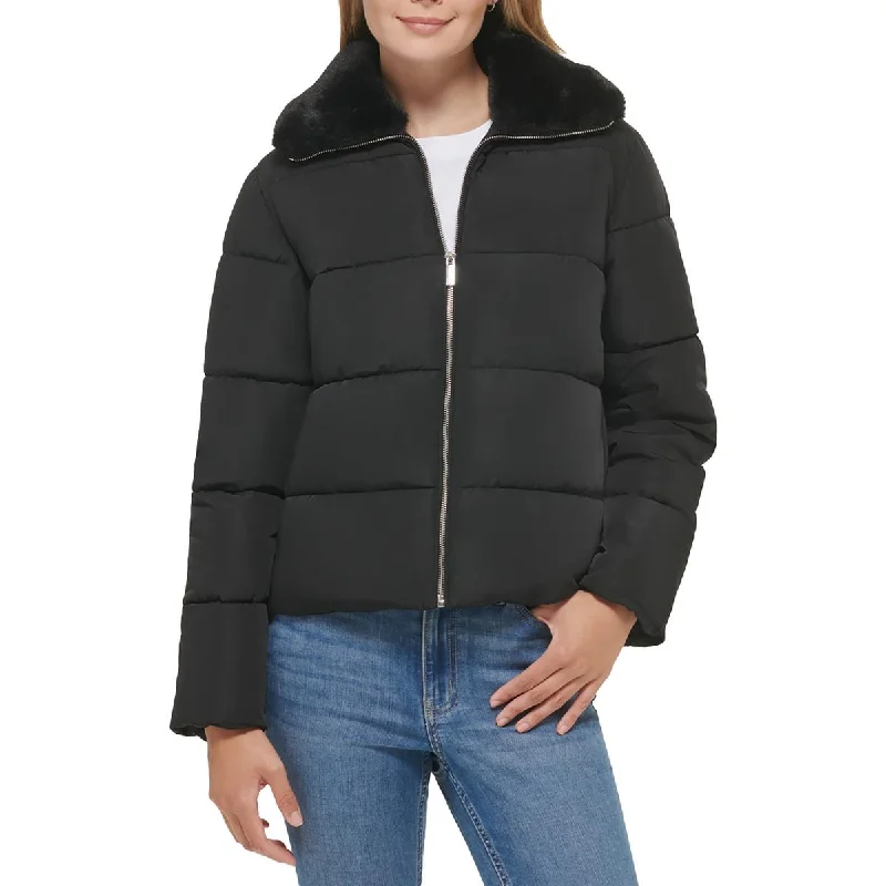 Customized Version Calvin Klein Womens Faux Fur Short Puffer Jacket