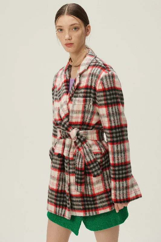 Elegant Wear Caroline Plaid Coat w/Belt