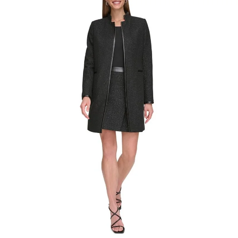 Bottom And Versatile DKNY Womens Petites Tweed Metallic Open Front
