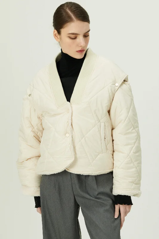 Basic Version Eileen Quilted Sherpa Coat w/Detachable Sleeve