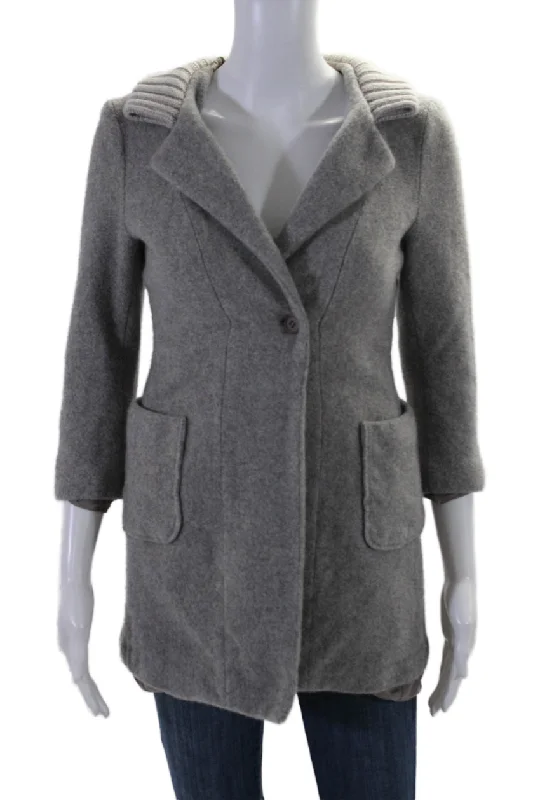 Street Charm Fabiana Filippi Womens Single Button Notched Lapel Coated Gray Wool