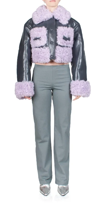 Elegant Casuals Fleur Jacket In Charcoal Grey/lilac
