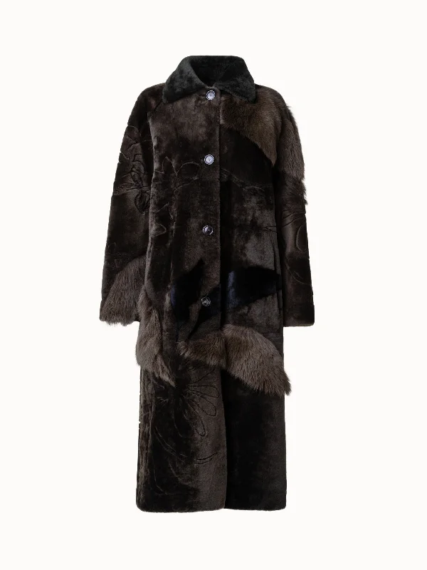 Stylish Casuals Flower Patchwork Shearling Coat