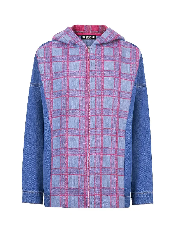 Stylish Jackets Hooded Plaid and Jean Jacket
