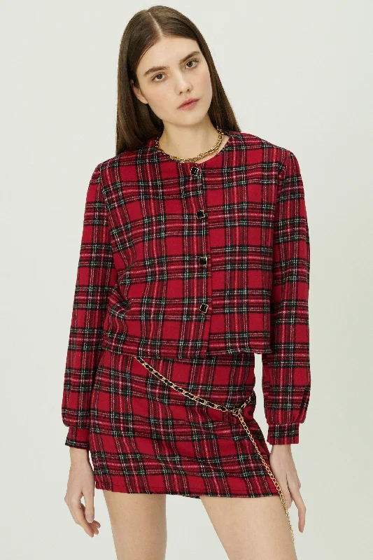 Jasper Collarless Jacket in Plaid