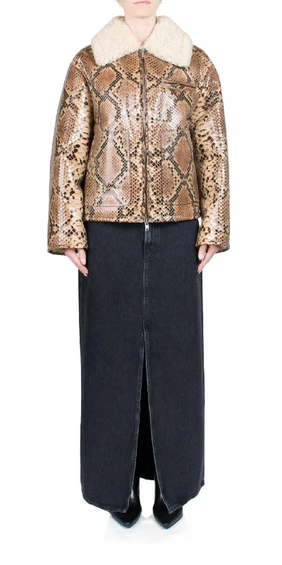 Cozy Essentials Kaz Jacket In Brown Snake/natural White