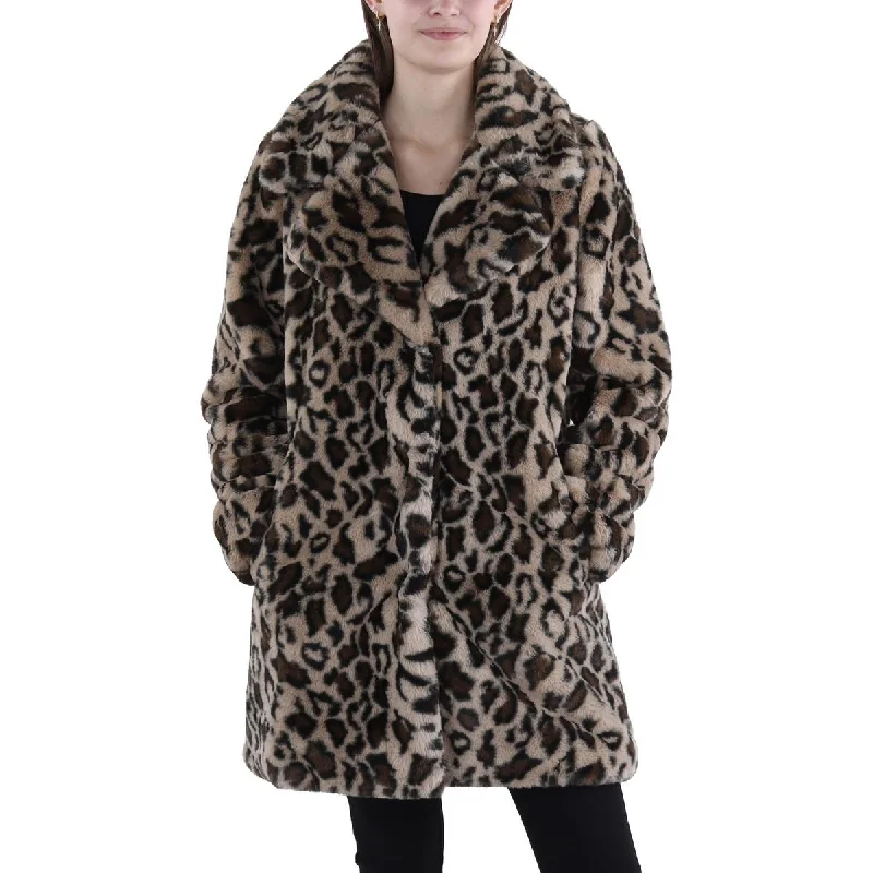 Laundry by Shelli Segal Womens Animal Print Long Faux Fur Coat