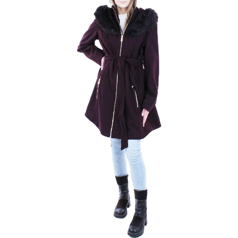 Smart Casuals Laundry by Shelli Segal Women's Belted Mid-Length Faux Fur Trim Wool Blend Coat