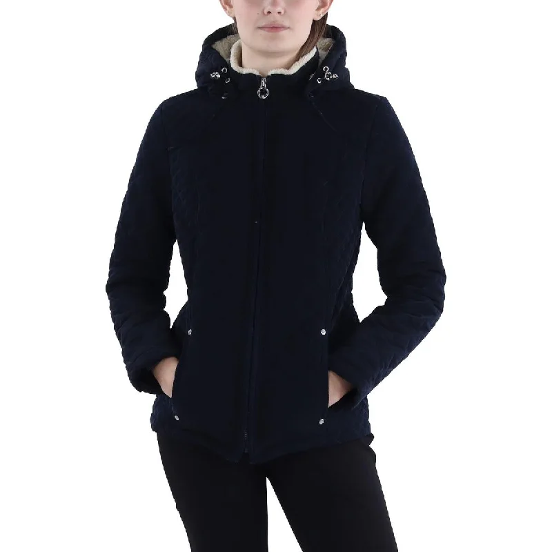 Minimal Comfort Laundry by Shelli Segal Womens Faux Fur Hooded Quilted Coat